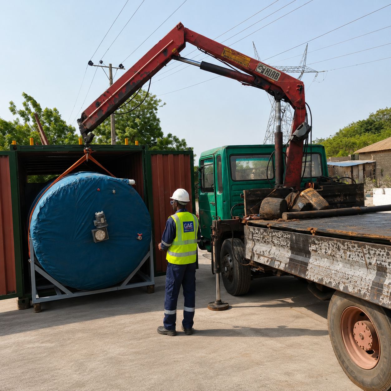 Bioreactor equipment being lifted on site for Meyana Energy