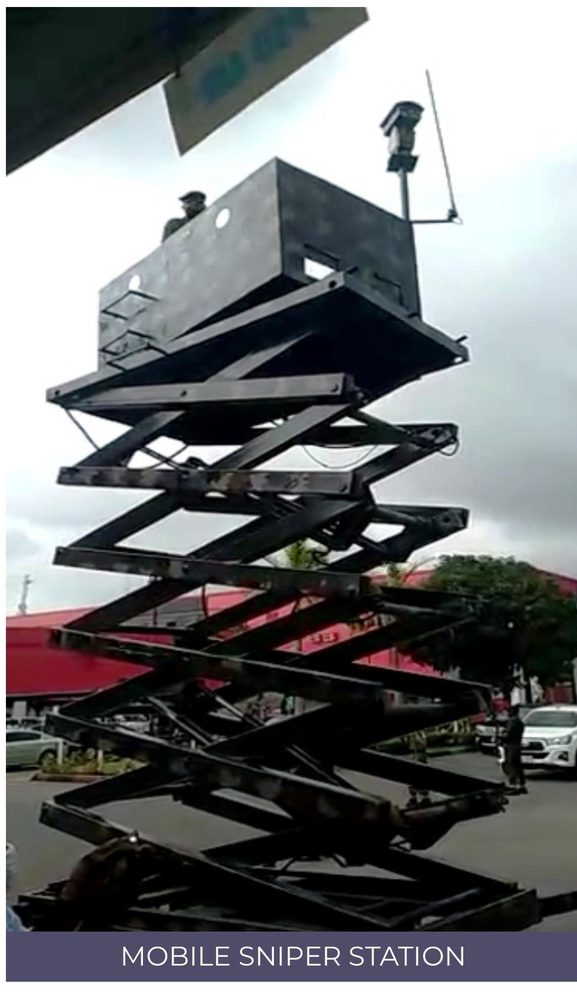 Mobile sniper station, full view, on a scissor-lift platform
